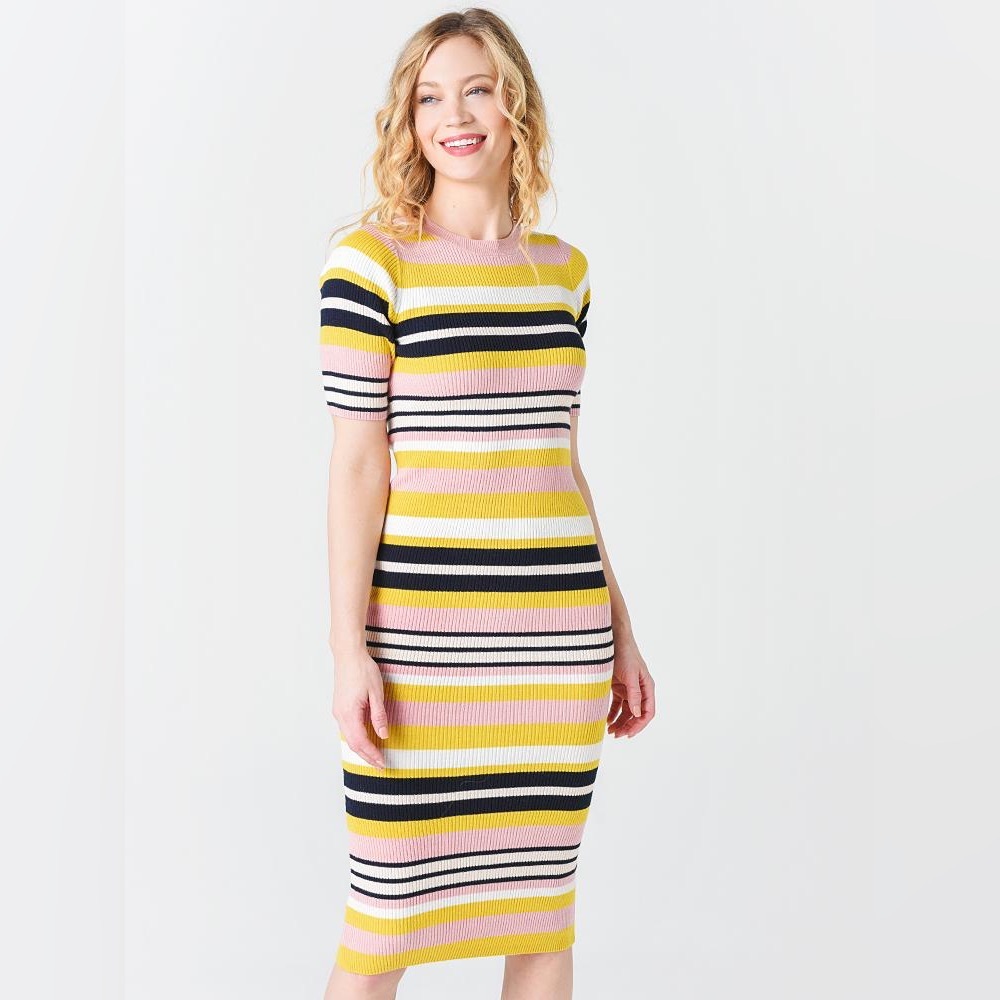◾️Frame Baja Stripe Rib Knit Cotton and Cashmere Blend Sweater Dress